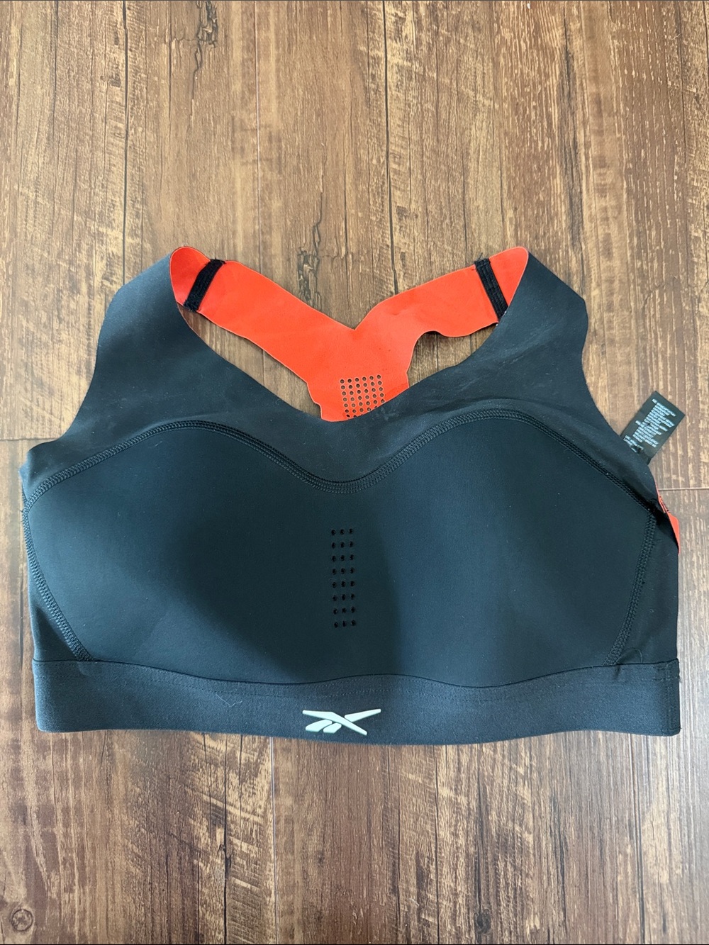Reebok PureMove Sports Bra Black with Red/Orange Racerback Accent Small